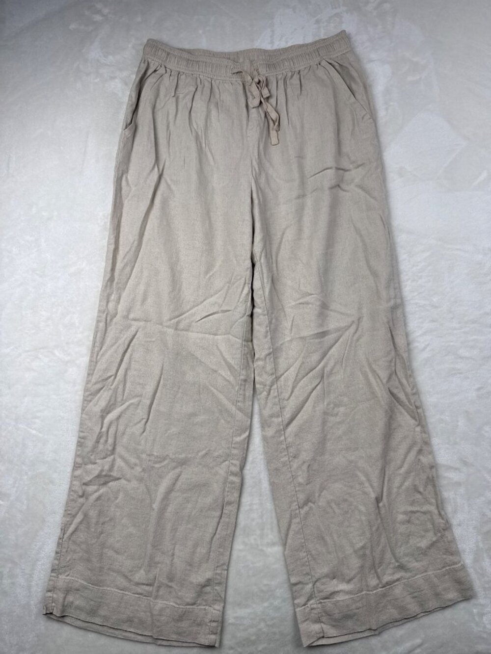 Briggs Womens Beige Linen-Blend Wide-Leg Pants Size Large